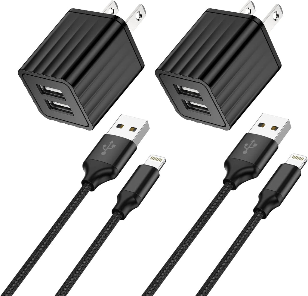 iPhone Fast Charger,2Pack Dual Port Wall Charger with Fast Charging 6.6FT Long Nylon Braided USB to Lightning Cable Cord Double Wall Charger Adapter Block Plug for iPhone 14 13 12 Pro Max 11 SE iPad