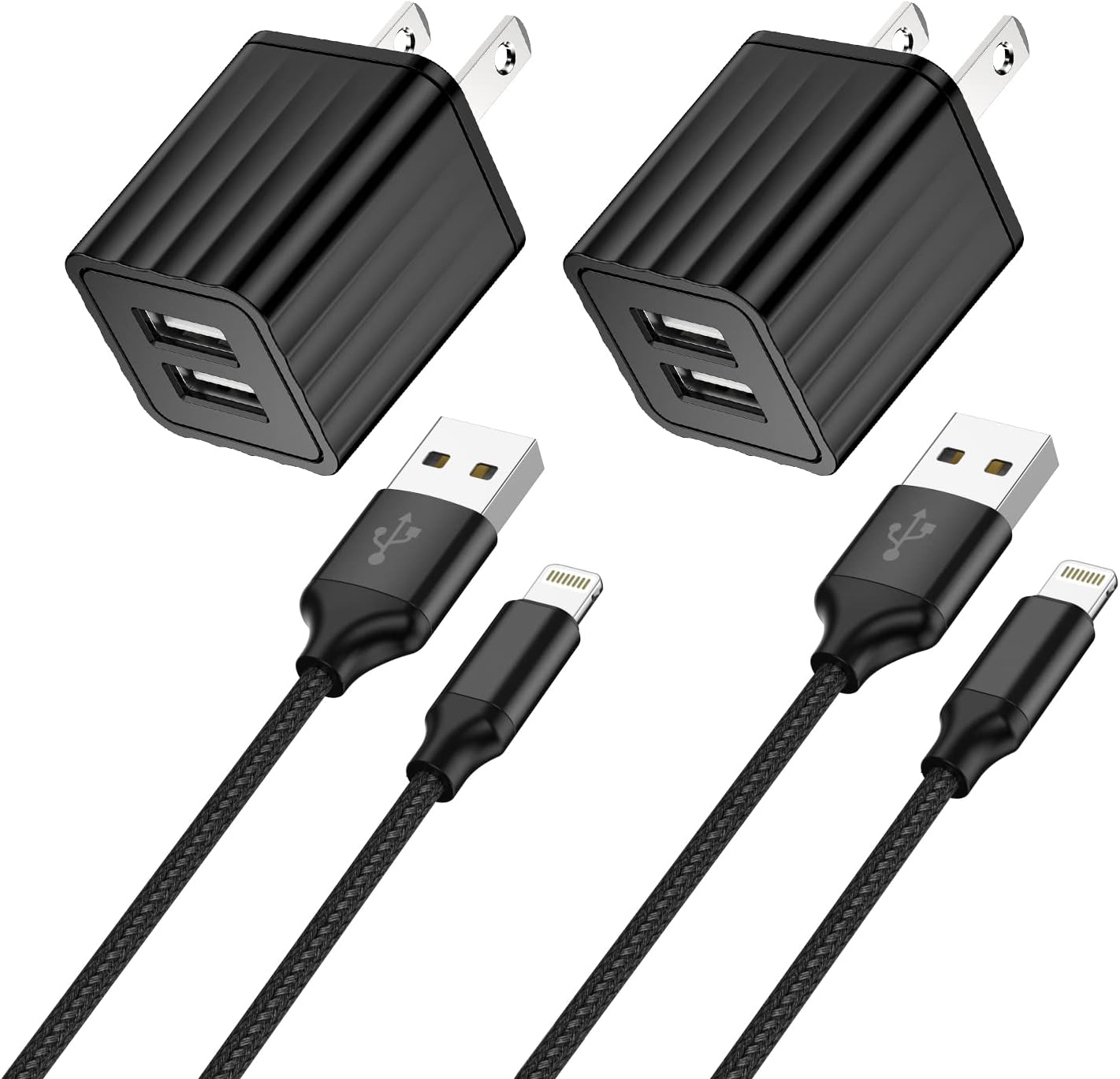iPhone Fast Charger,2Pack Dual Port Wall Charger with Fast Charging 6.6FT Long Nylon Braided USB to Lightning Cable Cord Double Wall Charger Adapter Block Plug for iPhone 14 13 12 Pro Max 11 SE iPad