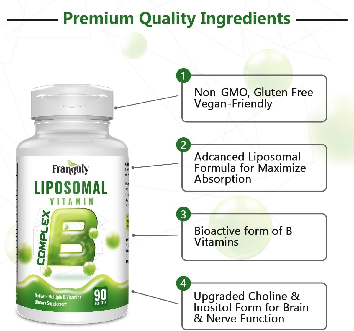 Active B Complex Liposomal B Vitamins with Plus Choline Inositol High Potency B Complex B1, B2, B3, B5, B6, Biotin, Folate, B12 Methylcobalamin- Supports Energy and Brain Health - 270 Softgels
