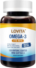 Lovita Omega-3 Fish Oil, 2000mg Daily, High Absorption rTG Form, 90% Omega-3, Burpless, Easy to Swallow, Support Healthy Heart, Brain and Eyes, 120 Enteric-Coated Softgels