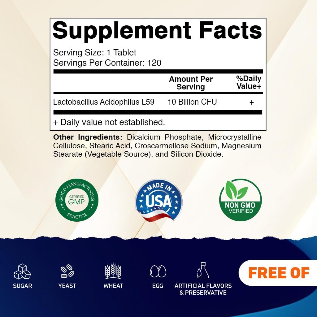 Vitamatic Acidophilus Probiotic - 10 Billion CFU - 5X Potency - Daily Probiotic Supplement, Supports Digestive Health - 120 Tablets (Pack of 2)