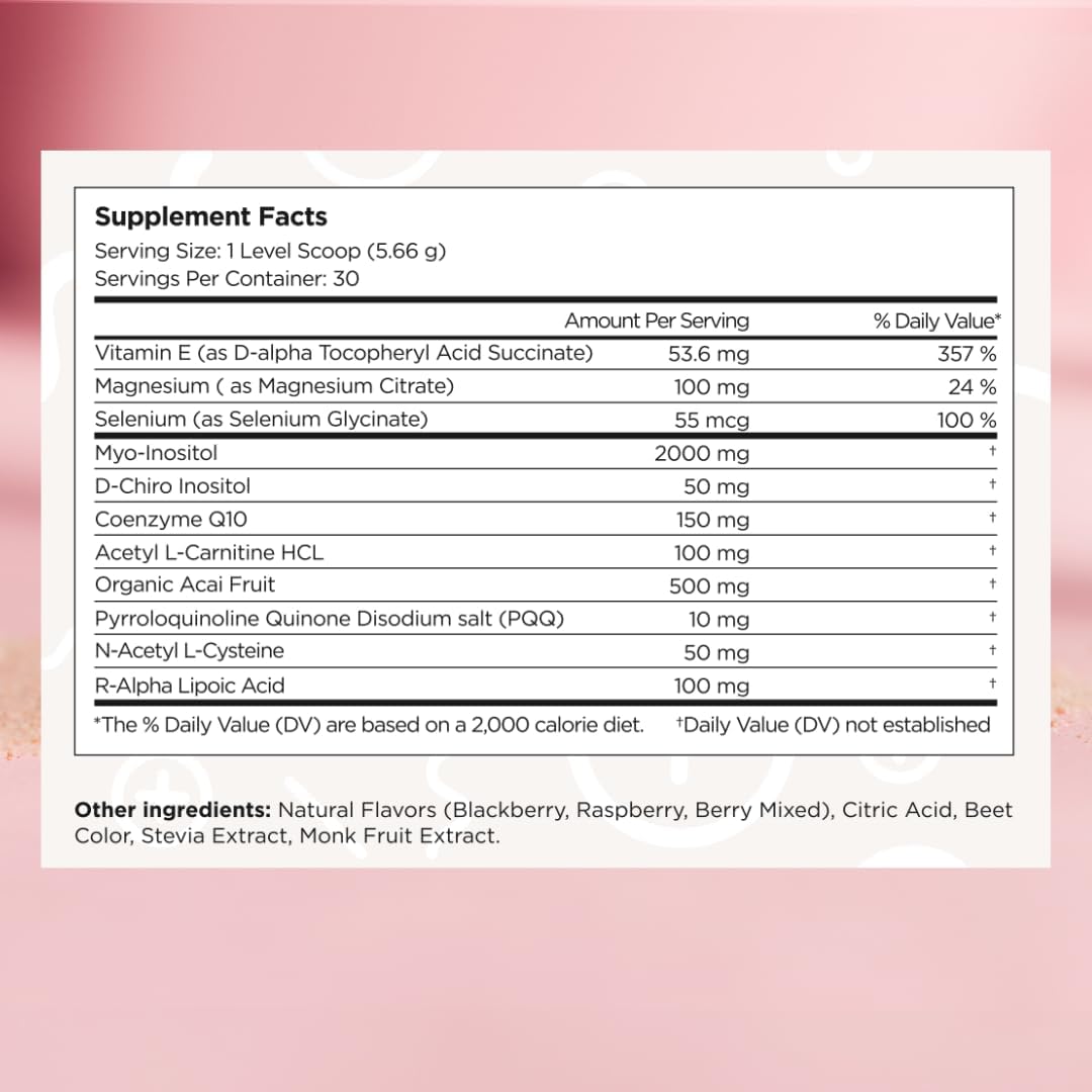 Beli Preconception Supplement for Fertility, Egg Quality, PCOS, Hormones, and Ovulation. Berry Flavored Drink Mix Powder - Support for PCOS & PMS. Made with Inositols, CoQ10, Acai, NAC and More.