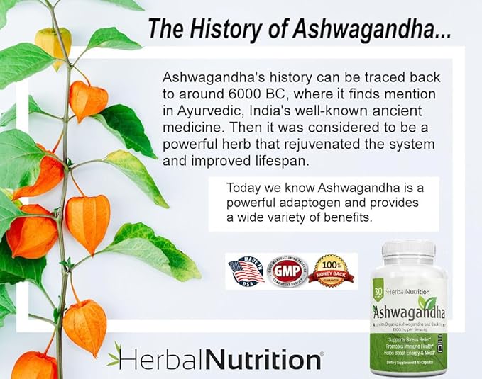 Herbal Nutrition Organic Ashwagandha 120 Vegan Capsules, Withania somnifera Root Powder, Traditional Ayurvedic Herb for Balance, Calm & Daily Wellness, Non-GMO, Plant-Based, Tested for Quality