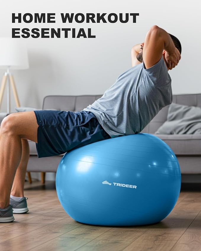 Trideer Exercise Ball for Yoga, Pilates & Fitness – Stability Ball Equipment for Home Gym & Office Chair, Core & Balance Training Accessories, Physical Therapy Equipment, Quick Pump Included, 5 Sizes