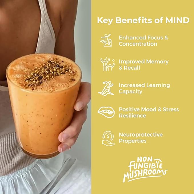 Mind Adaptogenic Mushroom Powder 60g (30 Servings) | 100% Organic Nootropic Mushroom Supplement Powder| Functional Mushroom Blend Powder for Focus