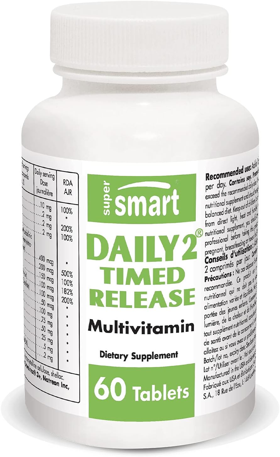 SuperSmart Daily 2 Timed Release (Advanced Complex) - Patented 32-in-1 Multivitamin Formula - with Vitamins, Minerals, Nutrients, Antioxidant | Non-GMO & Gluten Free - 60 Tablets | 1 Month Supply