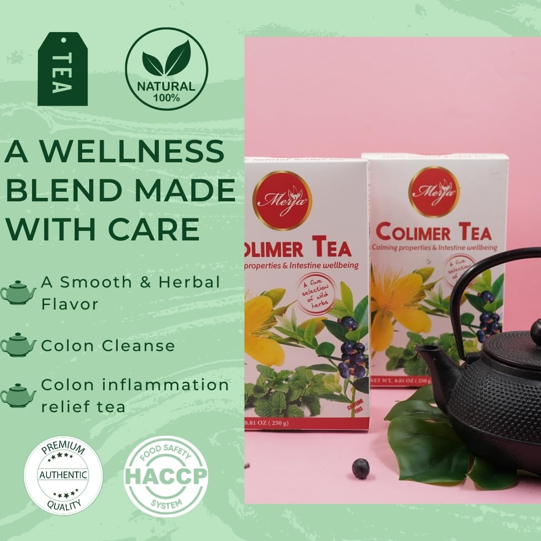 Merja Herbs Colimer Tea - Colon Support & Cleanse & Detox - Helps in Constipations - Caffeine Free - 100% Natural & Premium Quality 250gr 8.82 oz