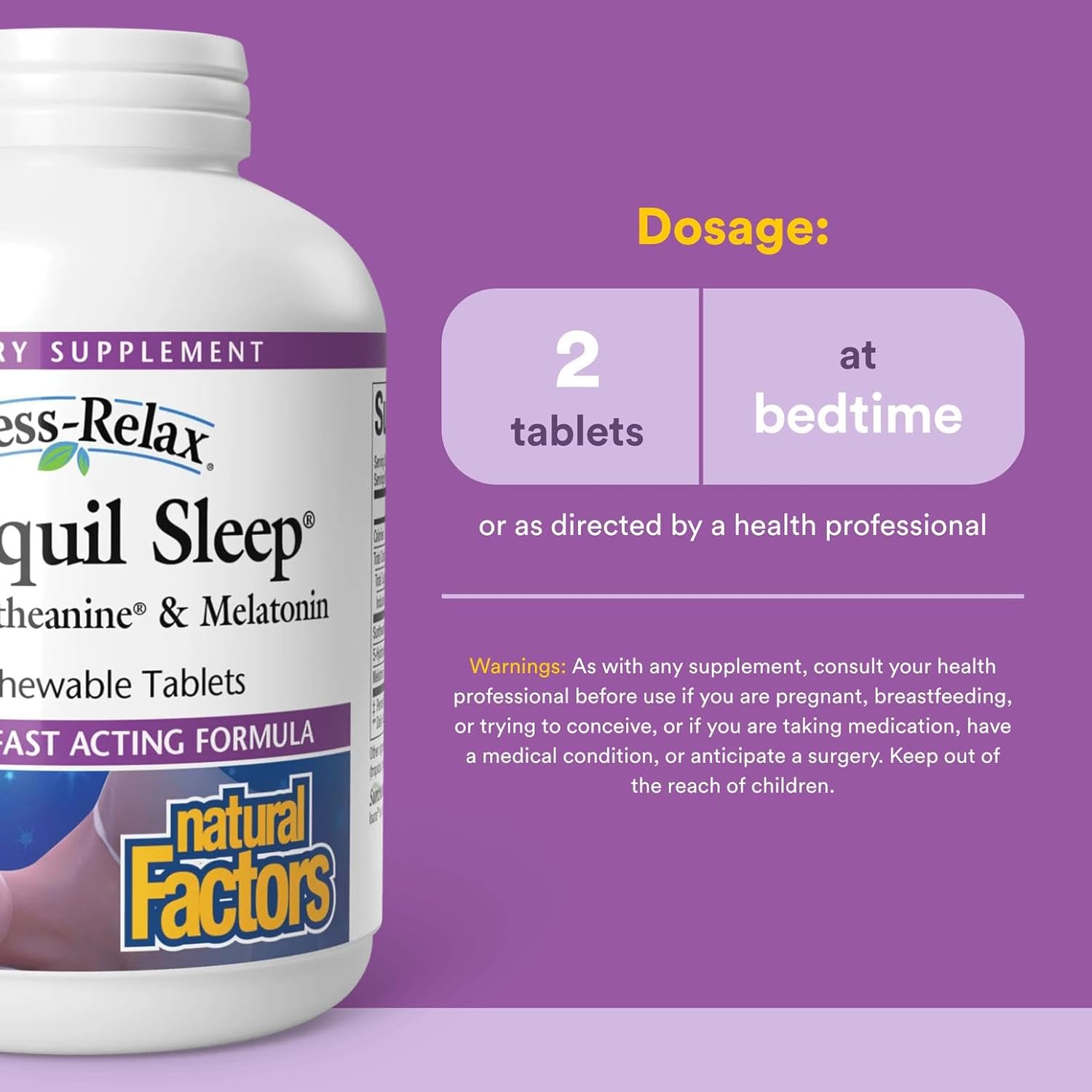 Natural Factors Stress-Relax Tranquil Sleep Chewable, Supports The Full Sleep Cycle, 120 Tablets