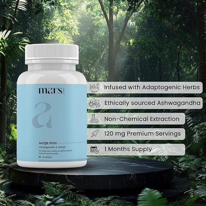 Mars Natural Surgemax Caps : Powered with Shilajit and Safed Musli | Natural Energy Booster | Strength,Stamina,Immunity - 60 N (Pack of 2)