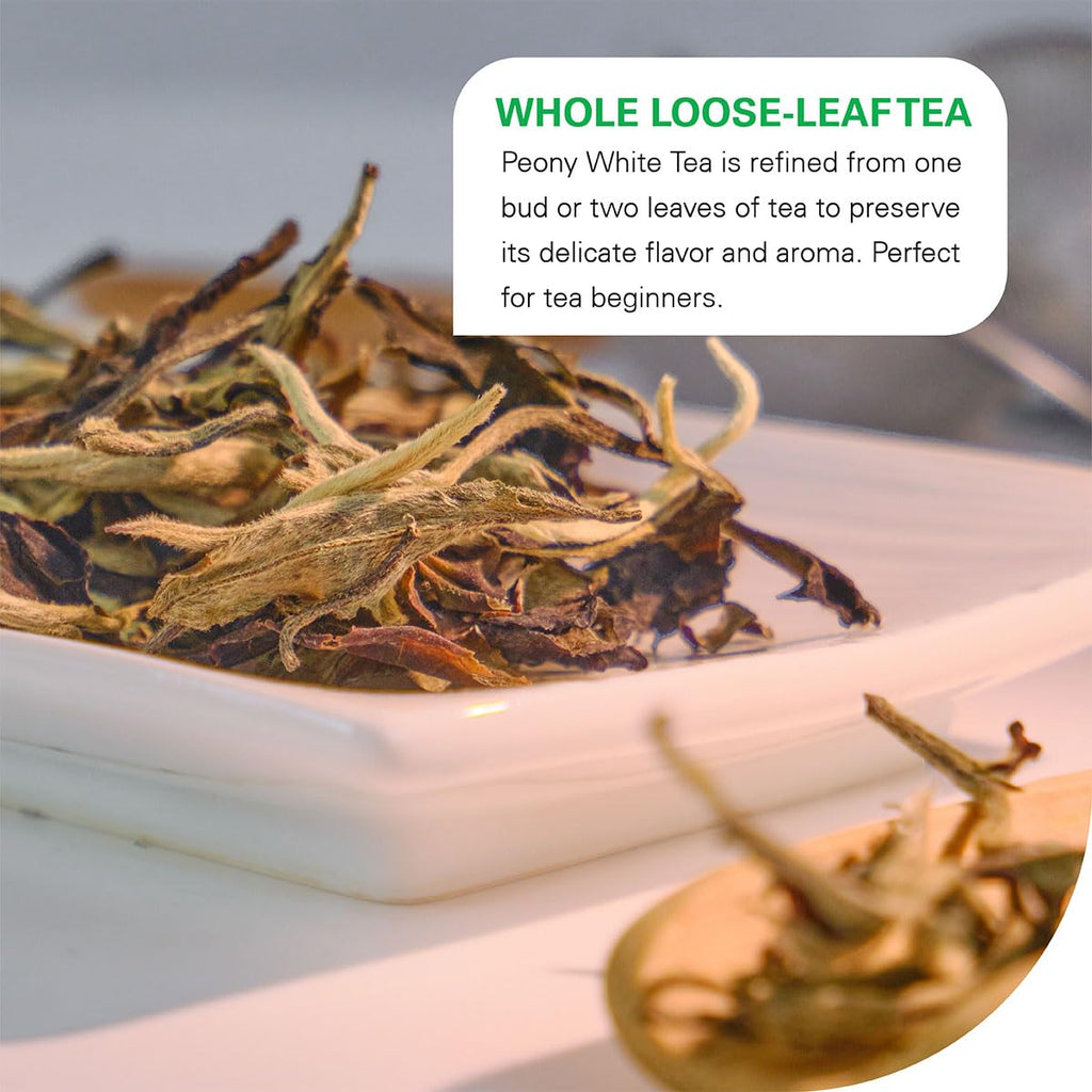 WT WEETEE Organic White Peony Tea, Organic Bai Mu Dan Loose Leaf 4oz/114g, Premium Chinese White Tea Whole Loose-Leaf, High Antioxidant & Low Caffeine