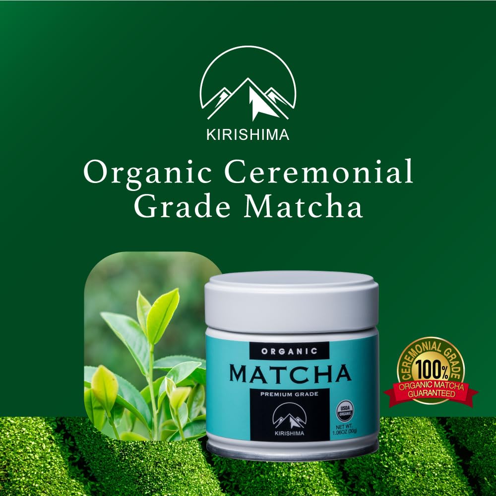 Kirishima Kagoshima Matcha, Organic Green Tea Powder, Ceremonial Grade, Teahouse Edition Premium First Harvest, Japanese origin (1.06 Ounce Tin)