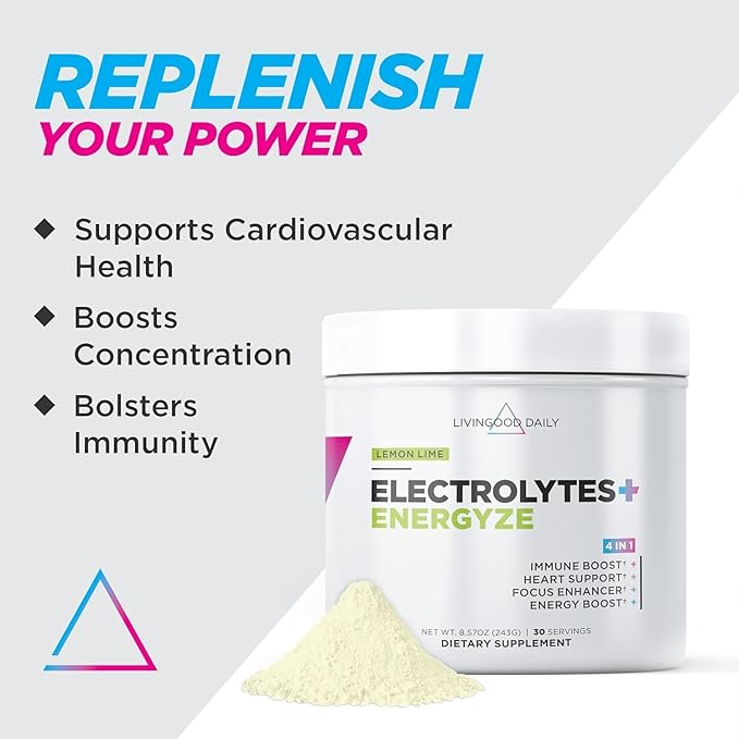 Livingood Daily Electrolytes Powder, Electrolytes Hydration Powder with Vitamin C, Taurine, D Ribose & FOS, Sugar Free Electrolyte Drink Mix, Keto, Gluten Free, Lemon Lime Flavor, 30 Servings
