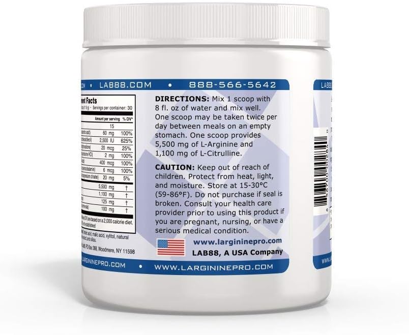 L-ARGININE PRO | 5,500mg L-Arginine Plus L-Citrulline 1,100mg Grape Powder Drink Mix Supplement for Increased Nitric Oxide Production