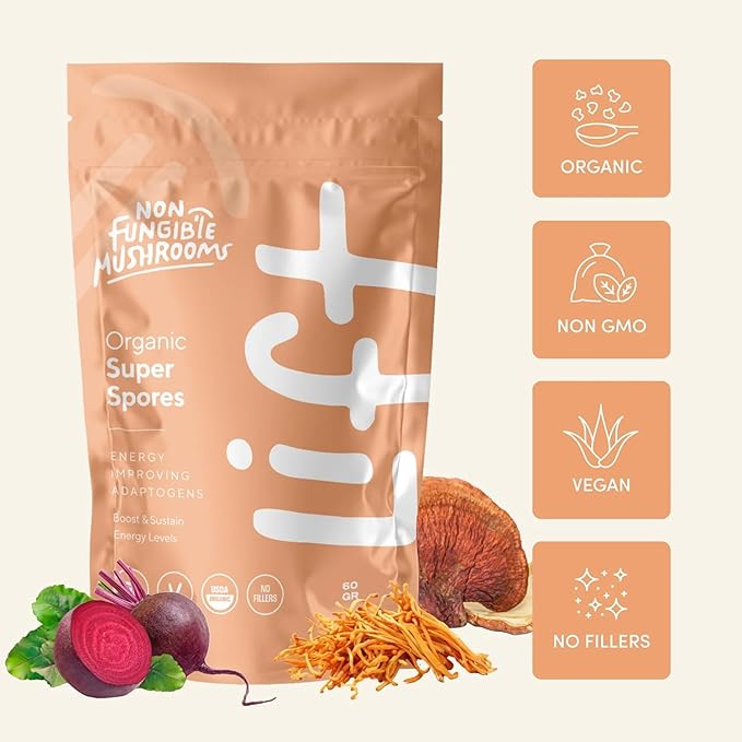 Lift Mushroom Powder Adaptogen 60g (30 Servings) | Natural Energy and Performance Blend with Cordyceps, Reishi, Yerba Mate, Muira Puama and Beet Root