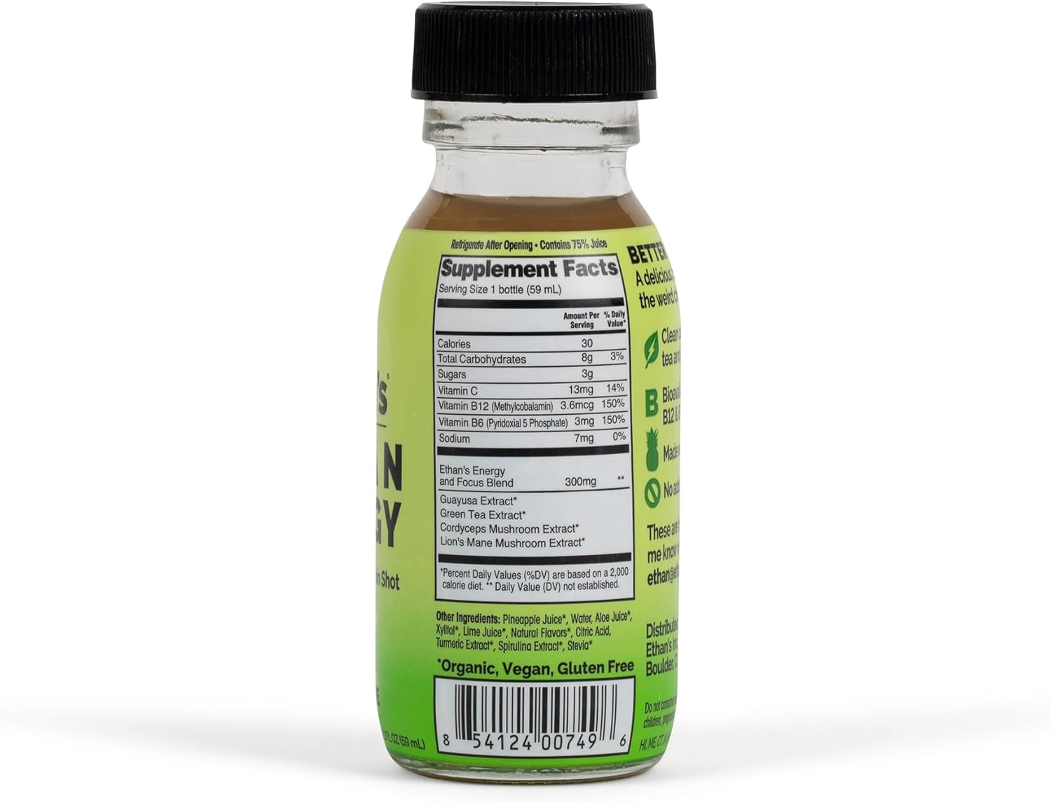 Ethan's Organic Clean Energy Shots 3 Flavors (Orange Mango, Pineapple & Pomegranite Blueberry), Sugar Free Natural Pre-Workout Focus Boost, Gluten Free, Vegan, B6 & B12 Vitamin C with Green Tea Extract and Guayusa (12 Pack of 2oz Shots)