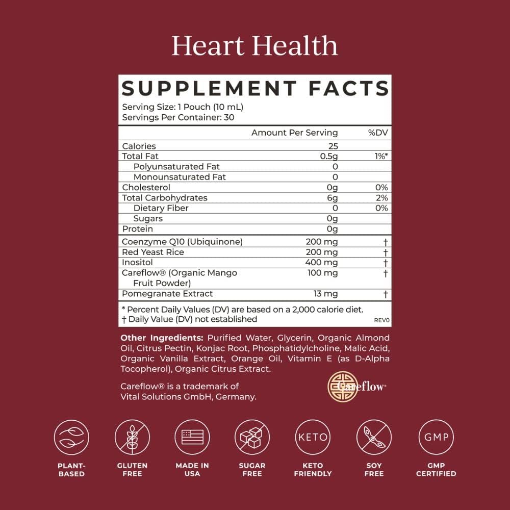 CYMBIOTIKA Heart Health Supplement with CoQ10, Red Yeast Rice & Inositol, Gluten Free Supplements to Support Circulation & Aging, Organic Orange Cream Flavor, 30 Pack