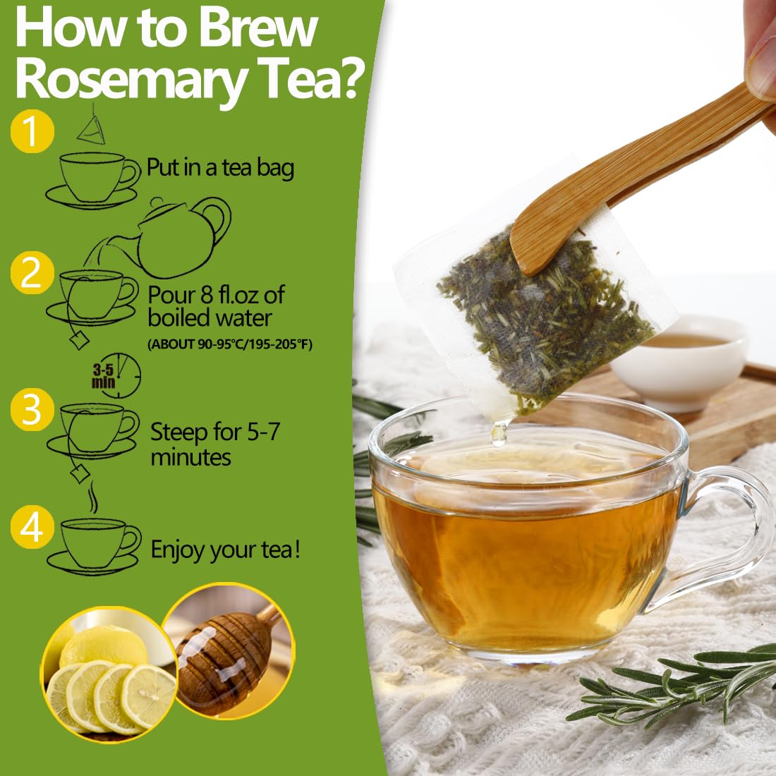 Premium Rosemary Tea Bags, 100 Teabags. Made with 100% Pure Natural Rosemary Leaves,No Additives & Caffeine Free.
