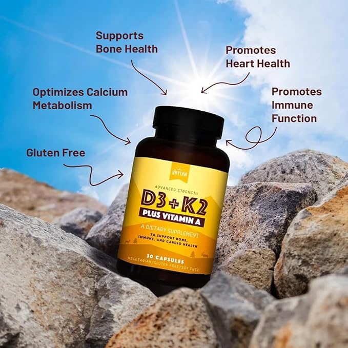 Natural Rhythm Triple Calm Magnesium 150 mg - 120 Capsules – Magnesium Complex Compound Supplement W/Natural Rhythm Vitamin D3 + K2 (MK7) Plus Vitamin A, for Bone, Heart, & Immune Health, 30 Capsules