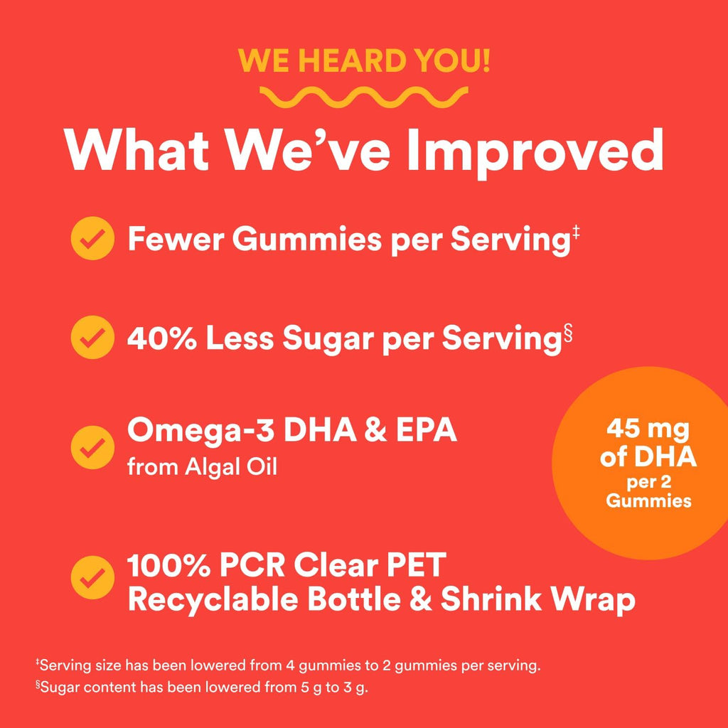 SmartyPants Kids Multivitamin Gummies - Improved Formula: Omega 3 (DHA/EPA), Vitamins D3, C, B12, B6, Vitamin A, K & Zinc, Gluten Free, Three Fruit Flavors, 80 Count (40 Day Supply)