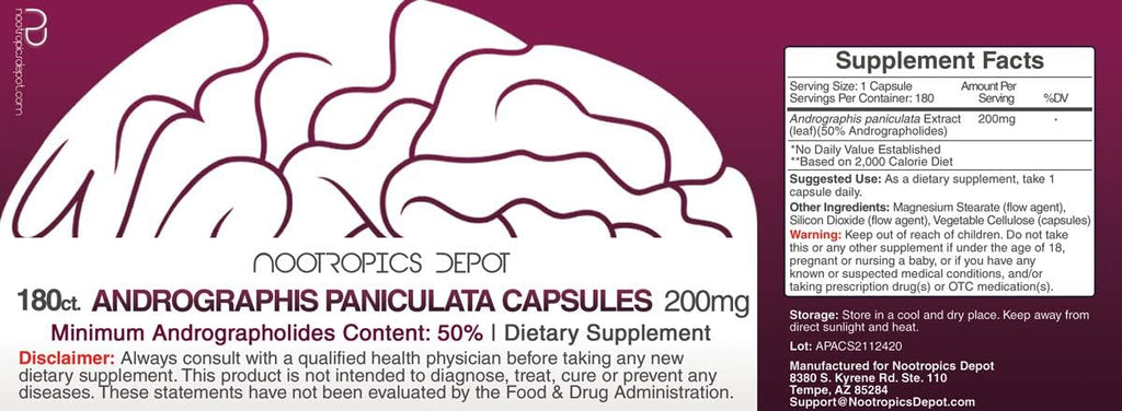 Andrographis paniculata Capsules | 200mg | 180 Count | 50% Andrographolides | Supports Immune Function | Supports Cellular Function
