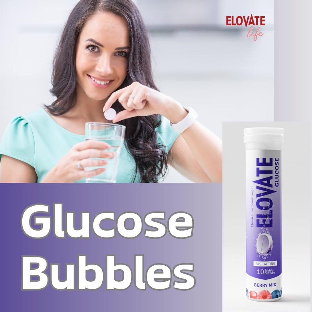 Effervescent Glucose Tablets - Fast Acting Hydration for Sports, Travel, & More - 10 Tablets Per Tube (Pack of 4, Flavors Berry Mix, Lime Mint, Lychee, Peach) (20, Flavor Mix)