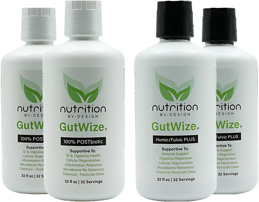 GutWize Total Health Bundle – 2 Bottles 100% Postbiotic + 2 Bottles Humic/Fulvic Blend – Gut & Digestive Support, Microbiome Balance, Natural Wellness Supplement Pack