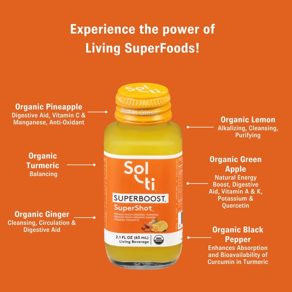 Sol-ti SUPERBOOST SuperShot, Vegan Friendly, Kosher, Keto & Paleo Friendly, USDA Certified Organic, 2.1 Fluid Ounce (Pack of 12)