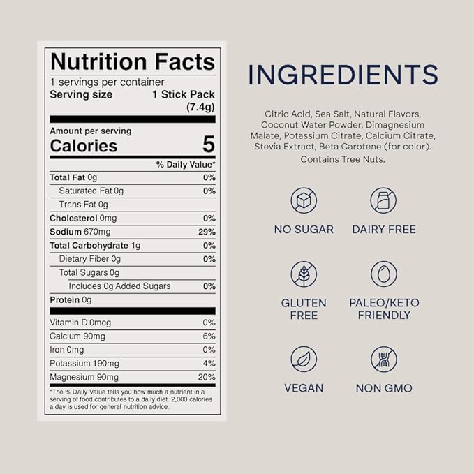 Belle HydroBelle Electrolyte Powder Drink Mix, Lemon Lime, Sugar Free Hydration Packets Made with Coconut Water and Electrolytes, Vegan, Keto, and Dairy Free, Travel Friendly, 32 Count