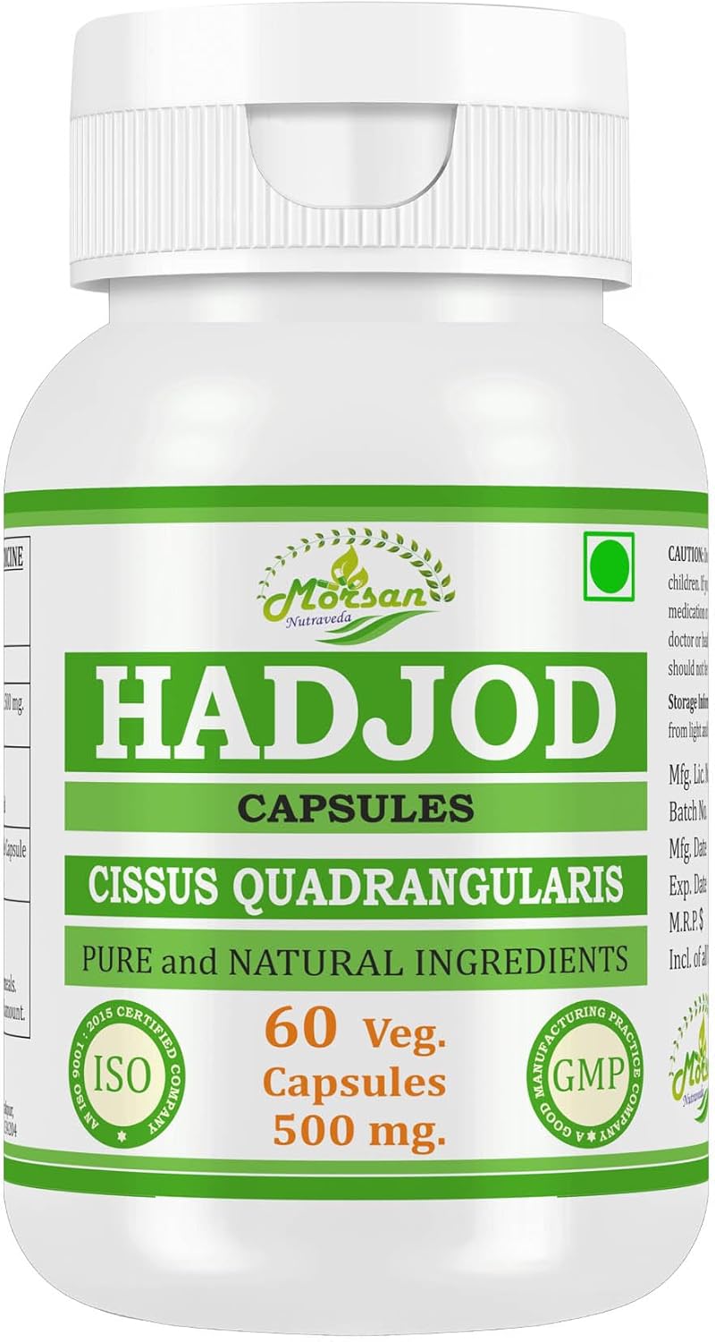 Hadjod (Cissus Quadrangularis) for Optimal Bone and Joint Health | 500 mg per Serving | 60 Vegetarian | Natural Support for Wellness | Non-GMO (2 Bottles of 60 9)