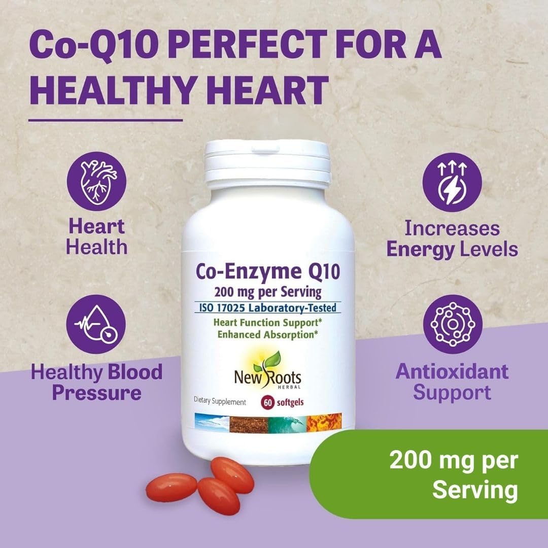 NEW ROOTS HERBAL CoQ10 Supplement Coenzyme Q10 (60 Softgels) 200 mg | Naturopathic Doctor Formulated for Heart Health & Energy Support | Made with Natural Fermentation