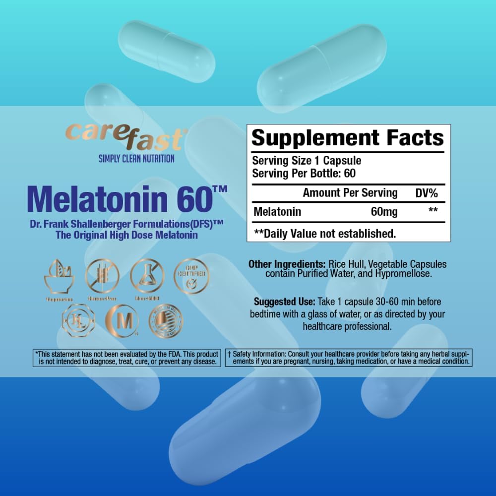 Pure Melatonin 60mg | 120 High-Dose Easy-to-Swallow Capsules | Natural Sleep Aid | Non-Habit Forming | Holistic Wellness