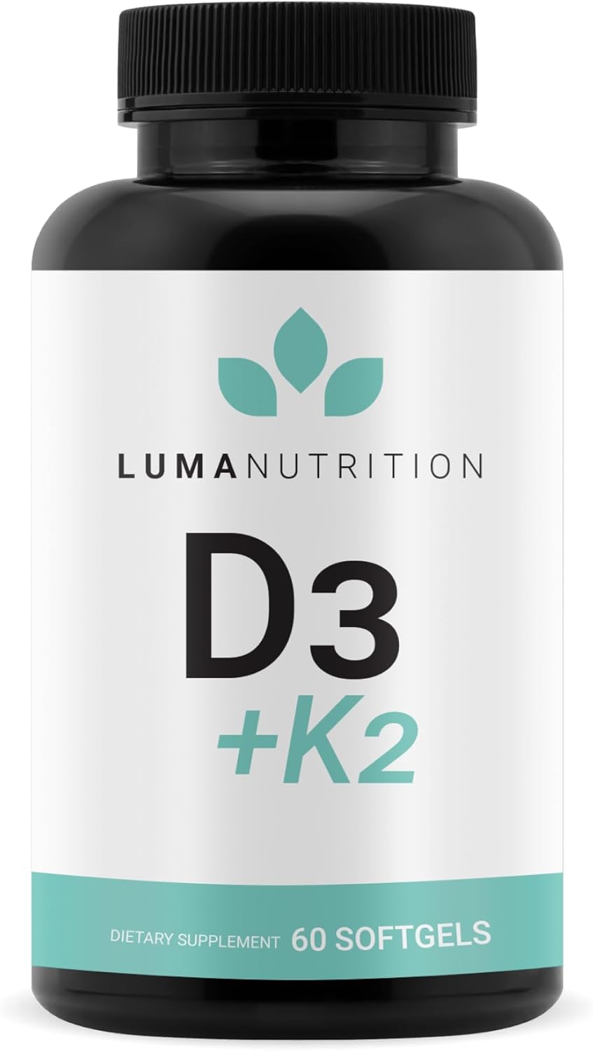 Luma Nutrition D3 + K2 Vitamin 10000 IU - Bone and Heart Health Supplement - Max Strength Immune Support and Calcium Absorption - 60 Softgels