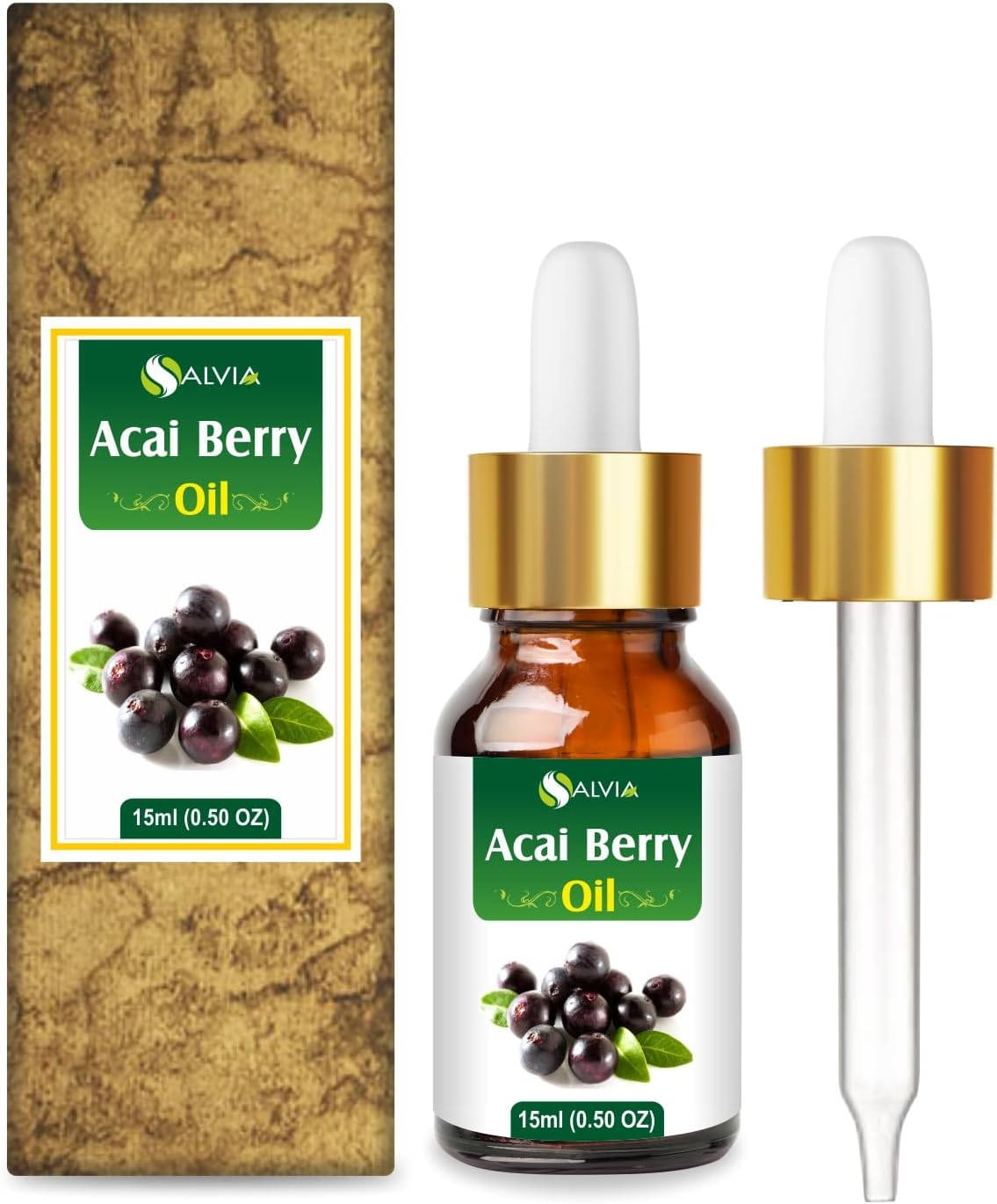 Acai Berry (Euterpe Oleracea) Cold Pressed Carrier Oil 100% Natural & Pure Undiluted Uncut Oil Use for Aromatherapy, Skin Care Therapeutic Grade (15ML with Dropper)