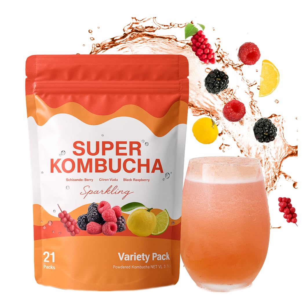DALAMHARI Sparkling Kombucha Powder Packets - Probiotic Soda Fizzy Drink Mix | Gut Health Fermented Tea | Korean Superfruit Wellness Drinks | Oriental Urban Remedy Health Ade Bubbly | Variety Pack 21T