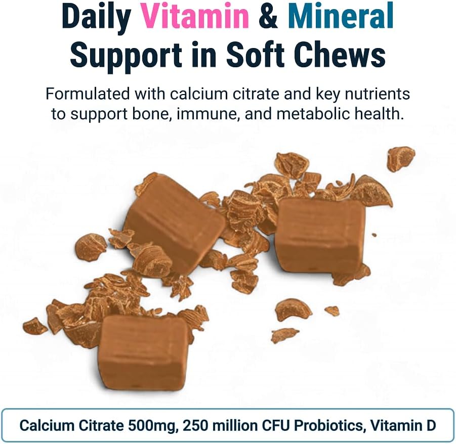 BariatricPal Sugar-Free Calcium Citrate Soft Chews | 500mg with Vitamin D & Probiotics | Caramel Apple | 90 Count (1 Month Supply)