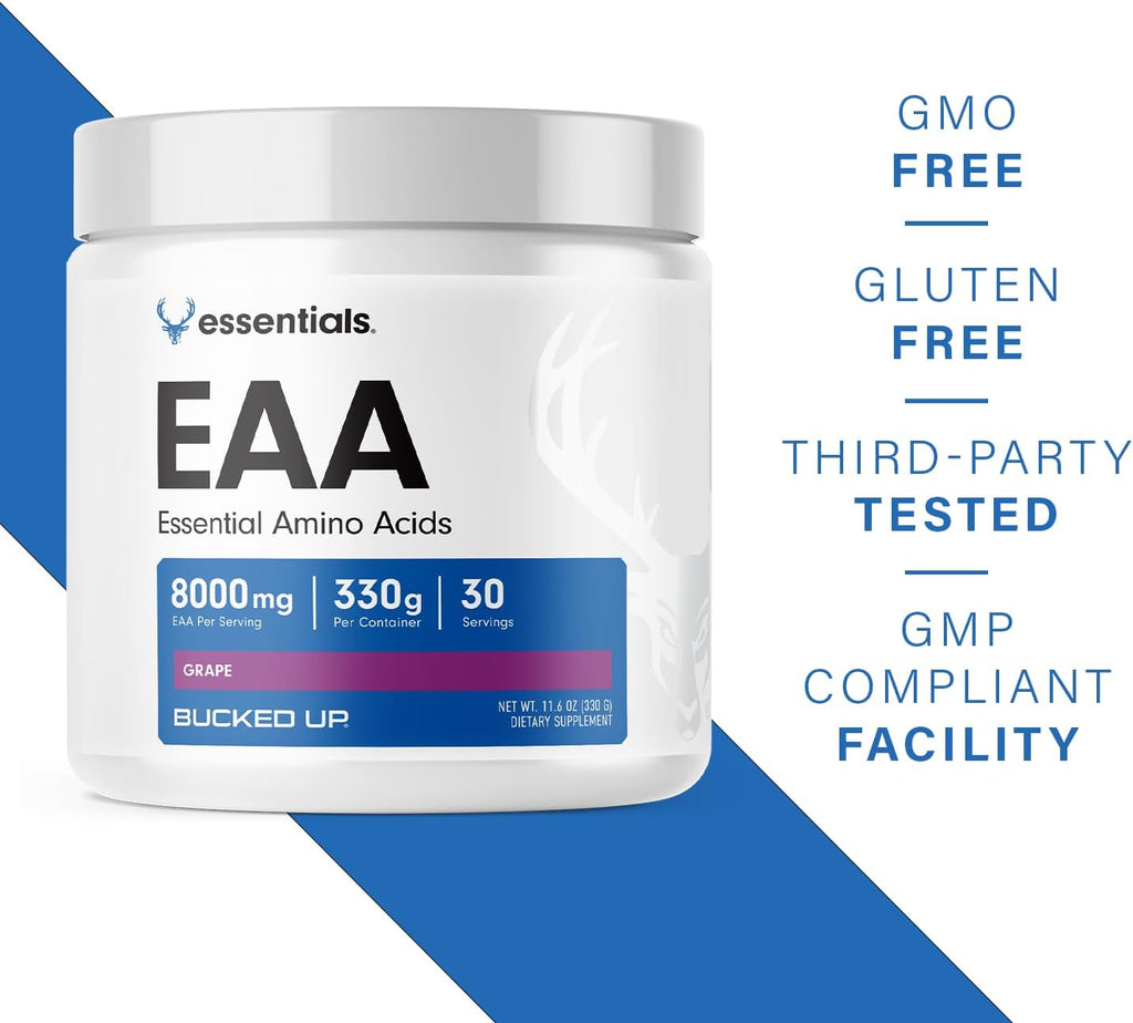 Bucked Up Essential Amino Acids - EAA Powder - Easy Mix, Non Clumping Formula - for Pre/Intra Workout - Grape Flavor - 30 Servings - 11.6 oz