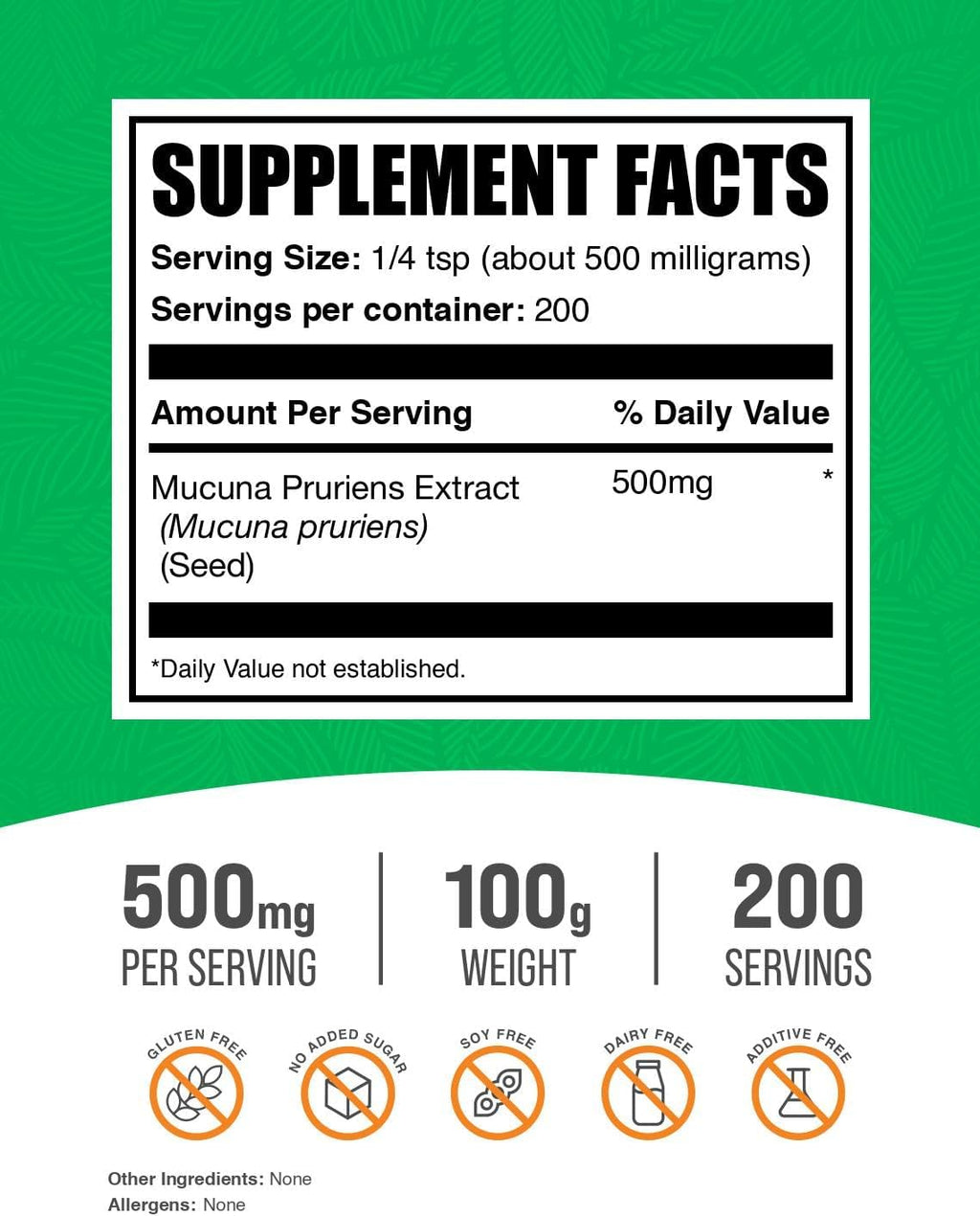 BulkSupplements.com Mucuna Pruriens Extract Powder - Mucuna Pruriens Supplements, Herbal Supplement - Vegan & Gluten Free, 500mg per Serving, 100g (3.5 oz) (Pack of 1)