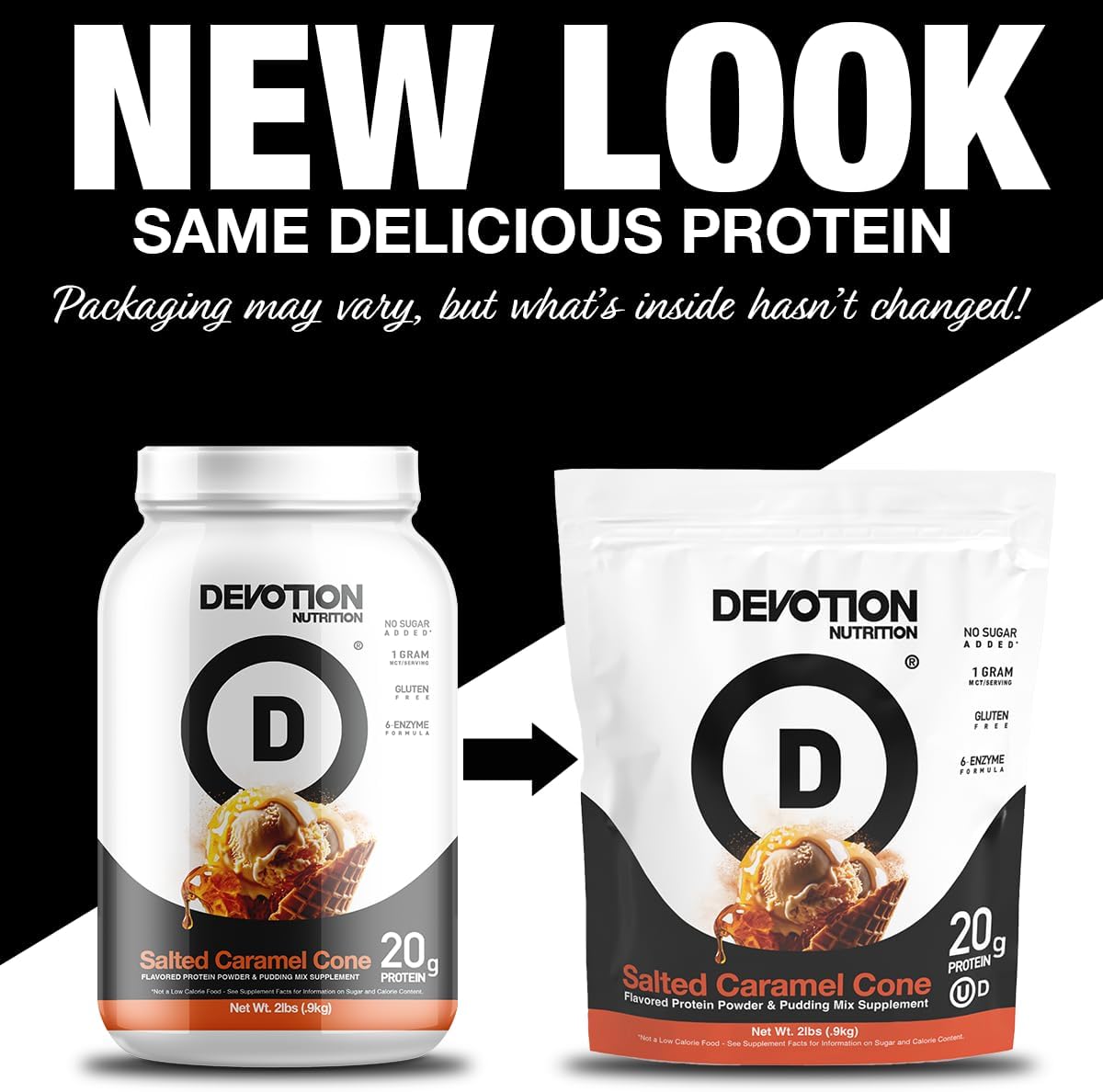 Devotion Nutrition Protein Powder Blend | Gluten Free, Keto Friendly, No Added Sugars | 1g MCT | 20g Whey & Micellar Protein | 2lb Tub (Salted Caramel Cone)