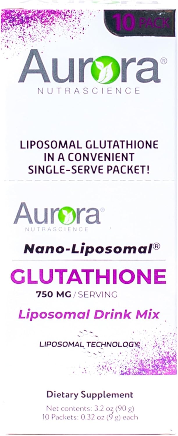 Aurora Nutrascience Nano-Liposomal Glutathione, Grape Powdered Drink Mix Immune & Antioxidant Gut Health Support Supplement, 750 mg per Serving, Non-GMO, Sugar-Free, 10 Single Serve Packets