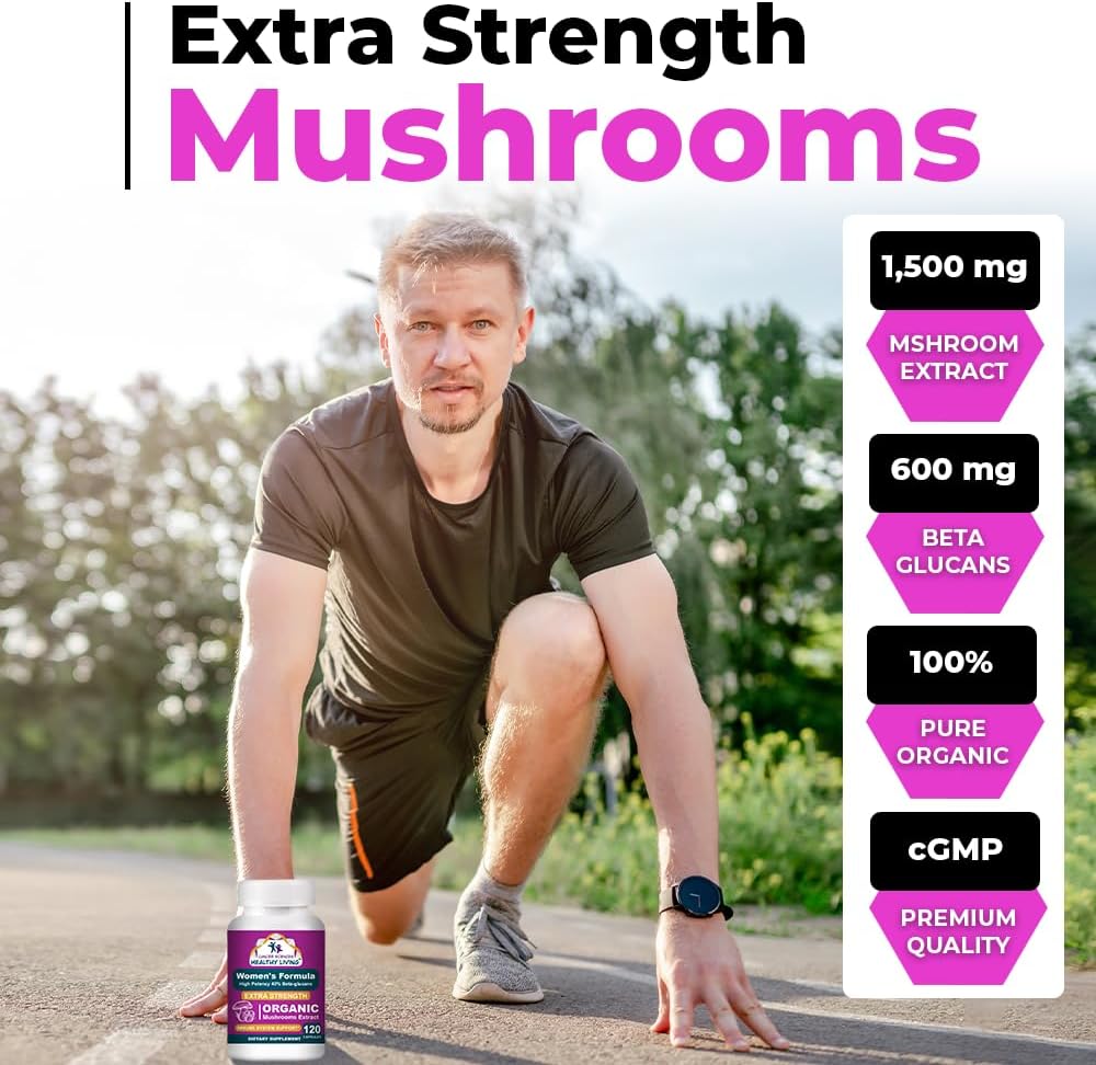 CANCER SCIENCES Women's Wellness Supplement, USDA Certified Organic Mushrooms Extract, Extra Strength 1,500 mg, High Potency 40% Beta-Glucans, Immune & Hormonal Support, Digestive Health, 120 Capsules