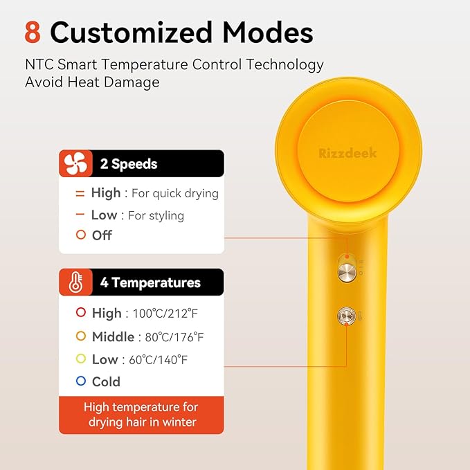Ionic Hair Dryer, 500M Negative Ions UP 160,000 RPM High-Speed Brushless Blow Dryer for Frizz-Free Shine, Fast Drying Intelligent Thermo-Control, Lightweight Dryer with Magnetic Nozzle