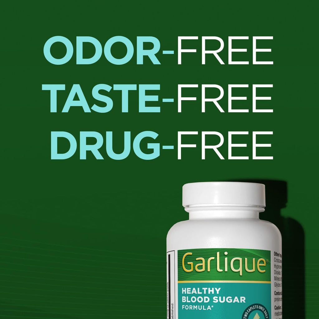 Garlique Garlic Extract Supplement, Healthy Blood Sugar Formula, 6000 mcg allicin, Odorless & Vegan, 60 Caplets