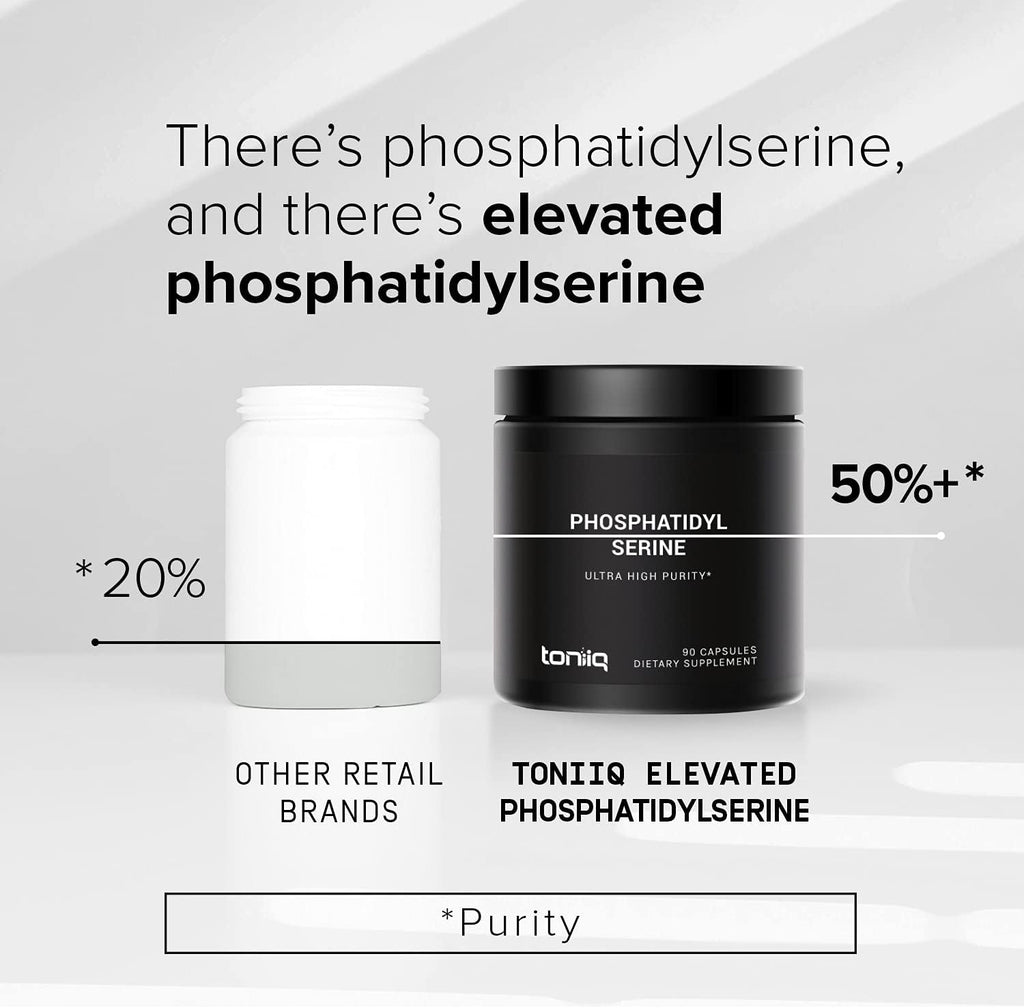 Toniiq Phosphatidylserine - 400mg Formula - World’s First 50% Purity - Highest Purity in The US - Soy Free Phosphatidylserine Supplement - 90 Veggie Capsules