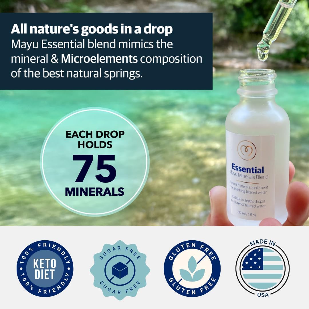 Mayu Concentrated Ionic Trace Mineral Drops - Rich Concentrate Electrolytes: Magnesium Chloride Sodium Supplements - Essential Blend Drop for Immune Support - Nutrient-Packed Alkaline Water (1)