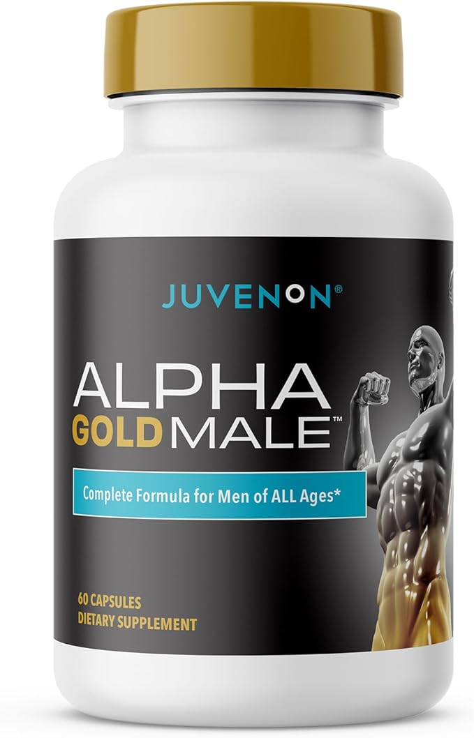 Juvenon Alpha Gold Male Testosterone Booster for Men - T-Support & Male Vitality with KSM-66 Ashwagandha + Fenugreek + Boron Citrate + Saw Palmetto, Non-GMO Vegetarian Capsules