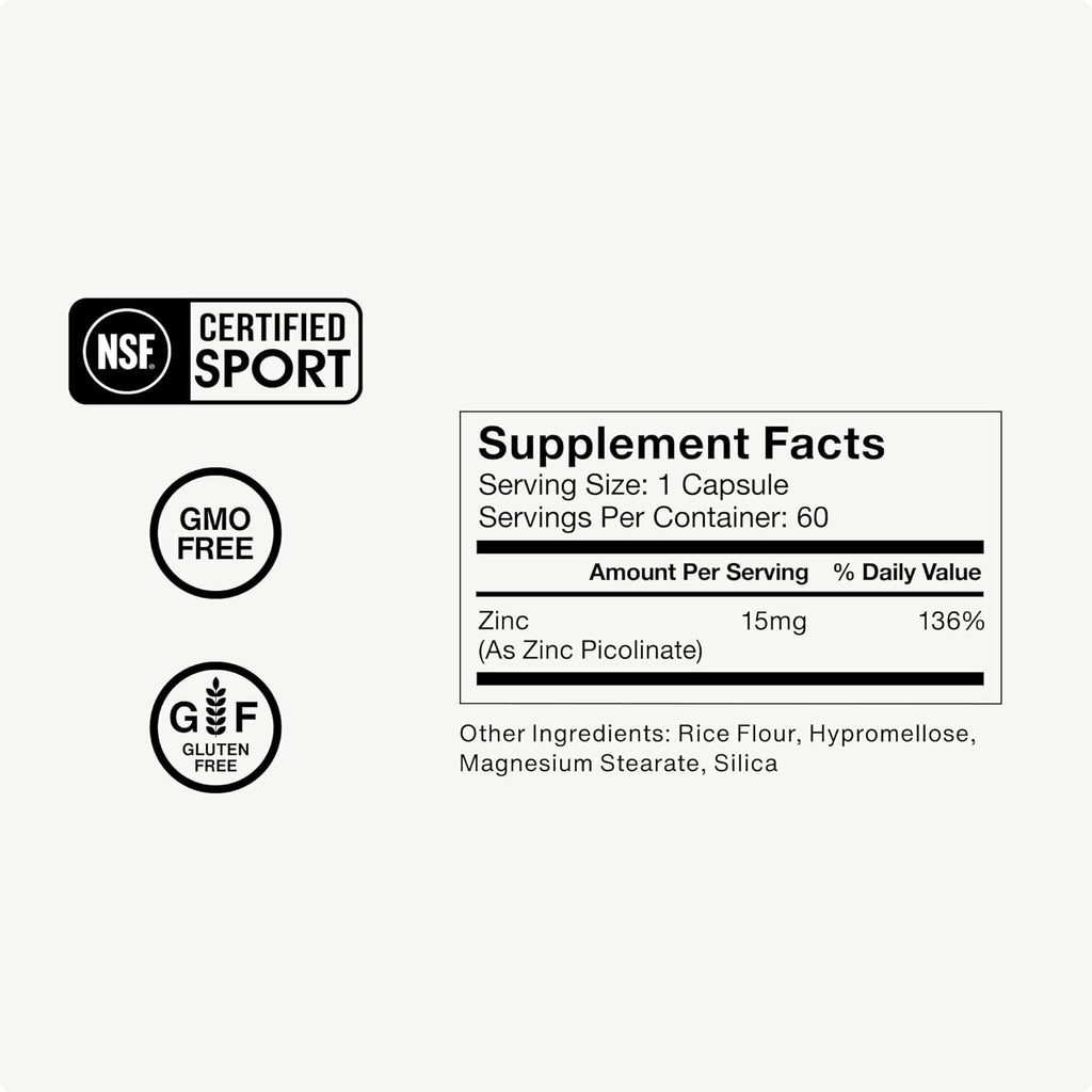 Momentous Zinc Picolinate 15 mg - Immunity & Hormone Support - Bioavailable Zinc Supplement - Promotes Joint Health & Lean Muscle Mass - NSF Certified for Sport - GMO-Free & Gluten-Free - 60 Servings