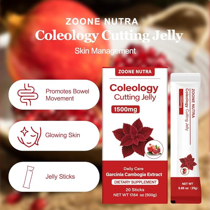 Coleology Cutting Jelly – Korean Jelly Stick for Weight Management, Helps Control Appetite & Supports Metabolism with Garcinia Cambogia HCA, Chia Seeds & Pomegranate Flavor – 20 Sticks