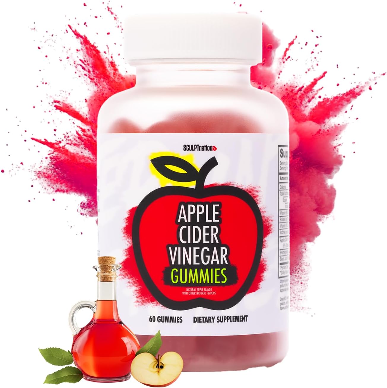 Sculpt Nation by V Shred Apple Cider Vinegar Gummies - Healthy Superfood Snack, Metabolism and Digestion Support - 60 ACV Keto Gummies