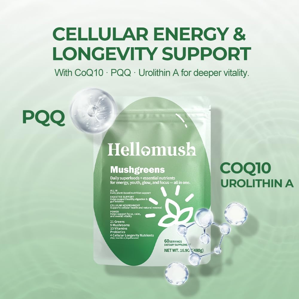 Super Greens Powder Superfood, Daily Green Powder Supplement with Probiotics Drink Mix for Men & Women, Blend of Greens, Mushrooms, Vitamins, Probiotics and Cellular Nutrients