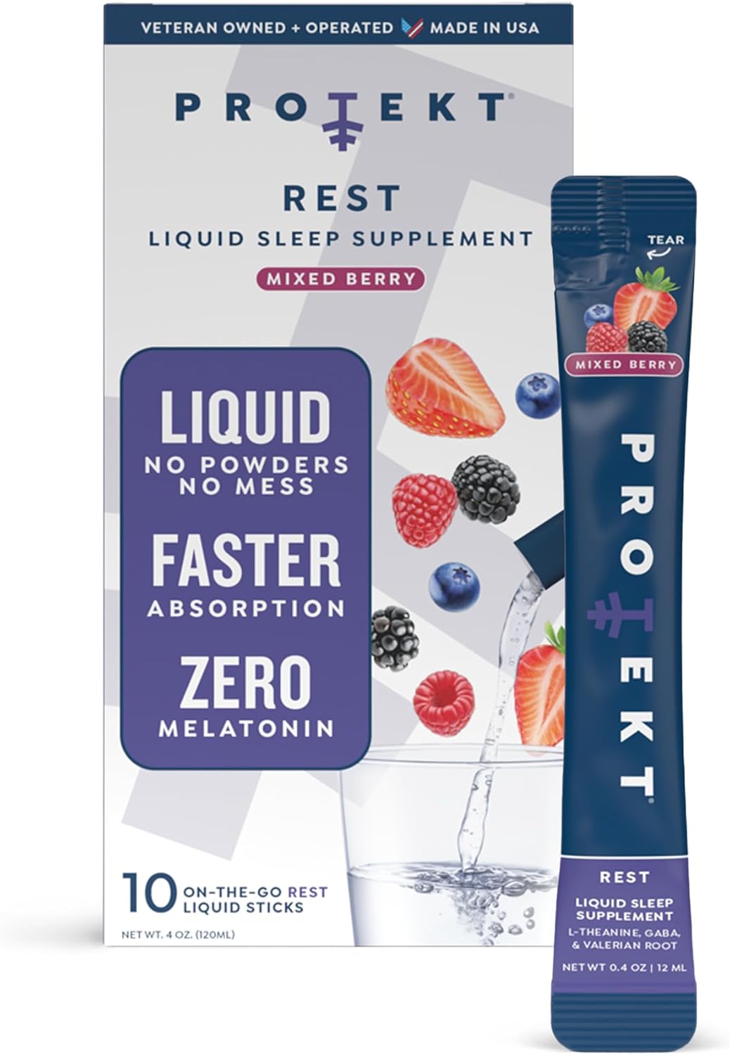 GABA L Theanine Supplement | Melatonin-Free Sleep Aid for Adults | Valerian Root for Night Support & Restful Sleep | GABA Calm Liquid Drink Mix for Adults | Mixed Berry, Pack of 10